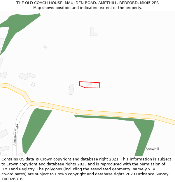 THE OLD COACH HOUSE, MAULDEN ROAD, AMPTHILL, BEDFORD, MK45 2ES: Location map and indicative extent of plot