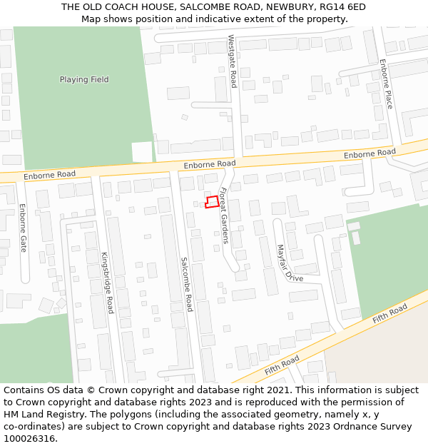 THE OLD COACH HOUSE, SALCOMBE ROAD, NEWBURY, RG14 6ED: Location map and indicative extent of plot