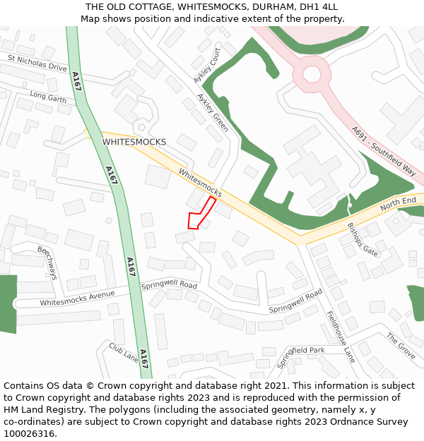 THE OLD COTTAGE, WHITESMOCKS, DURHAM, DH1 4LL: Location map and indicative extent of plot