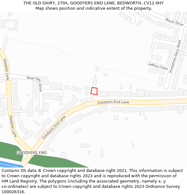 THE OLD DAIRY, 270A, GOODYERS END LANE, BEDWORTH, CV12 0HY: Location map and indicative extent of plot