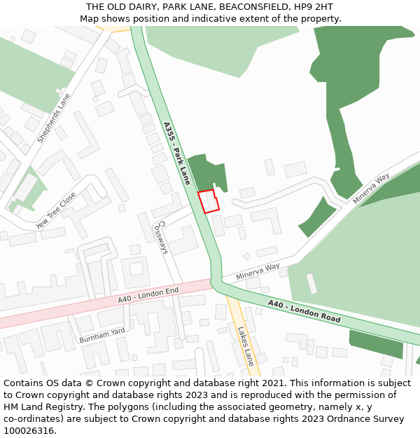 THE OLD DAIRY, PARK LANE, BEACONSFIELD, HP9 2HT: Location map and indicative extent of plot