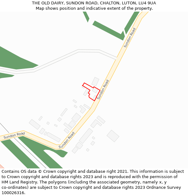 THE OLD DAIRY, SUNDON ROAD, CHALTON, LUTON, LU4 9UA: Location map and indicative extent of plot