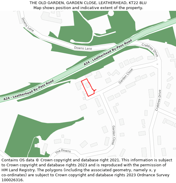 THE OLD GARDEN, GARDEN CLOSE, LEATHERHEAD, KT22 8LU: Location map and indicative extent of plot