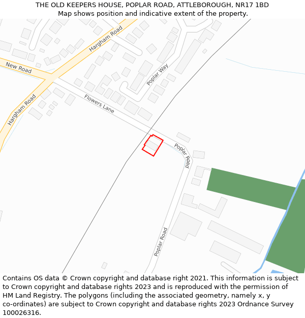 THE OLD KEEPERS HOUSE, POPLAR ROAD, ATTLEBOROUGH, NR17 1BD: Location map and indicative extent of plot