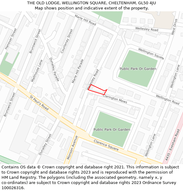 THE OLD LODGE, WELLINGTON SQUARE, CHELTENHAM, GL50 4JU: Location map and indicative extent of plot
