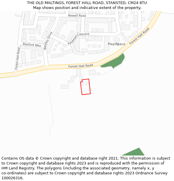 THE OLD MALTINGS, FOREST HALL ROAD, STANSTED, CM24 8TU: Location map and indicative extent of plot
