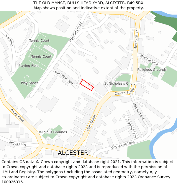 THE OLD MANSE, BULLS HEAD YARD, ALCESTER, B49 5BX: Location map and indicative extent of plot