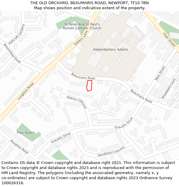 THE OLD ORCHARD, BEAUMARIS ROAD, NEWPORT, TF10 7BN: Location map and indicative extent of plot