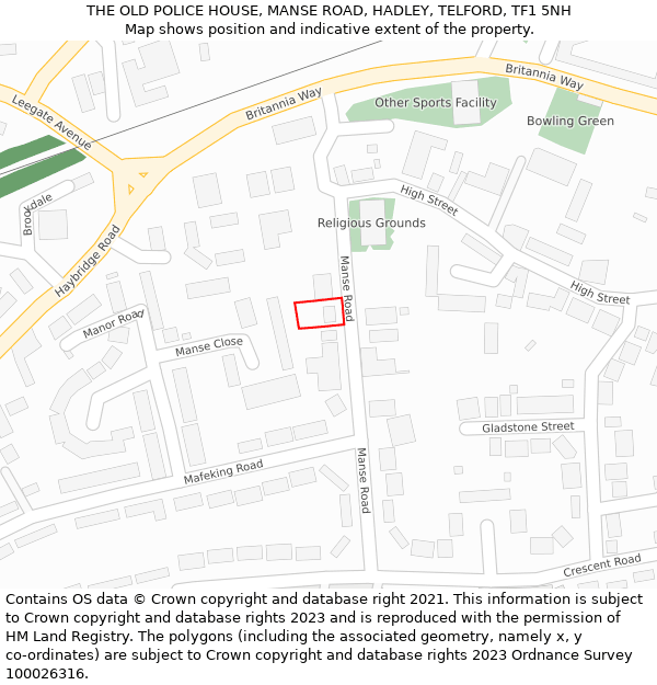 THE OLD POLICE HOUSE, MANSE ROAD, HADLEY, TELFORD, TF1 5NH: Location map and indicative extent of plot