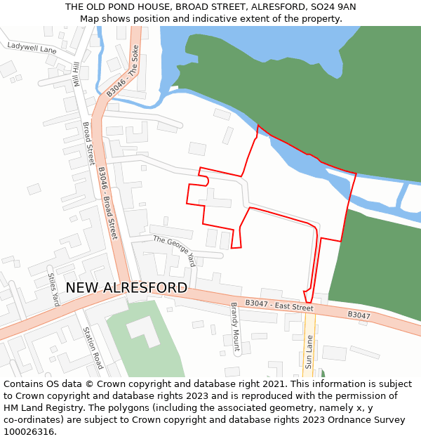 THE OLD POND HOUSE, BROAD STREET, ALRESFORD, SO24 9AN: Location map and indicative extent of plot