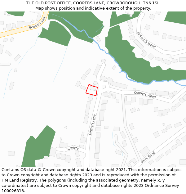 THE OLD POST OFFICE, COOPERS LANE, CROWBOROUGH, TN6 1SL: Location map and indicative extent of plot