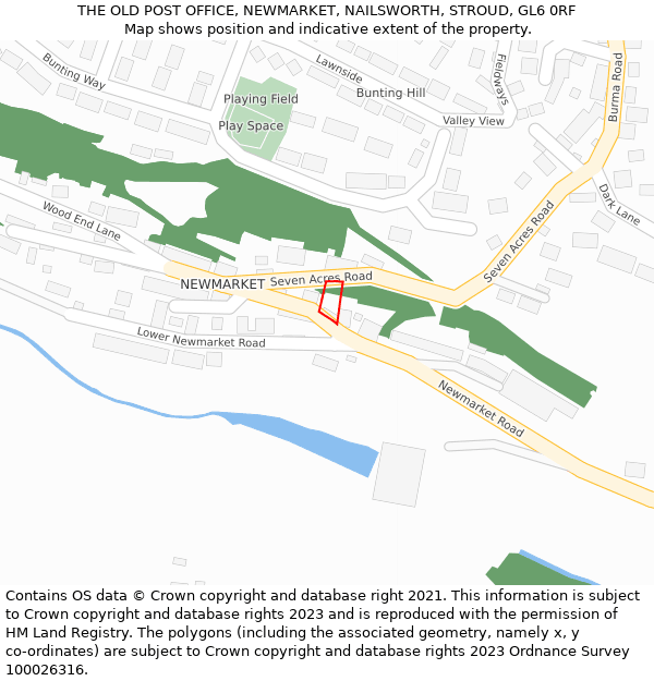 THE OLD POST OFFICE, NEWMARKET, NAILSWORTH, STROUD, GL6 0RF: Location map and indicative extent of plot