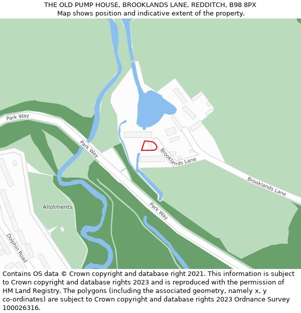 THE OLD PUMP HOUSE, BROOKLANDS LANE, REDDITCH, B98 8PX: Location map and indicative extent of plot