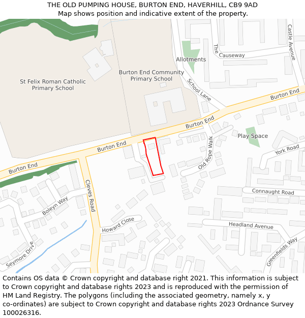 THE OLD PUMPING HOUSE, BURTON END, HAVERHILL, CB9 9AD: Location map and indicative extent of plot