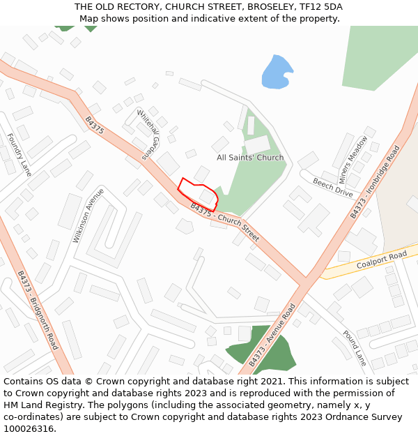 THE OLD RECTORY, CHURCH STREET, BROSELEY, TF12 5DA: Location map and indicative extent of plot