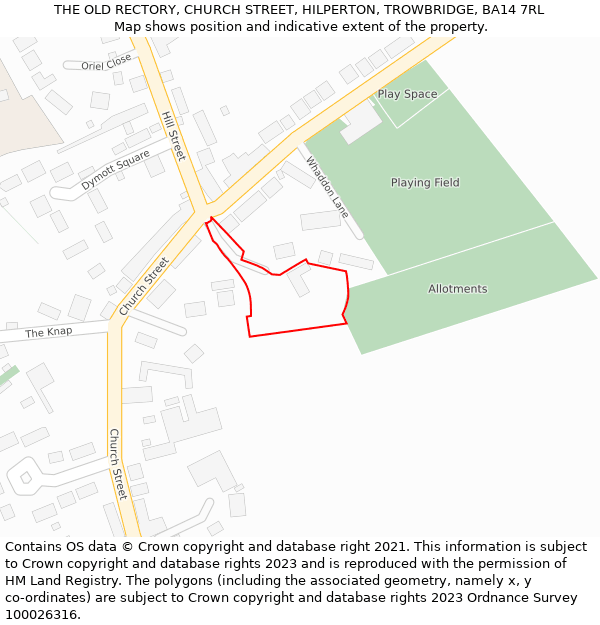 THE OLD RECTORY, CHURCH STREET, HILPERTON, TROWBRIDGE, BA14 7RL: Location map and indicative extent of plot