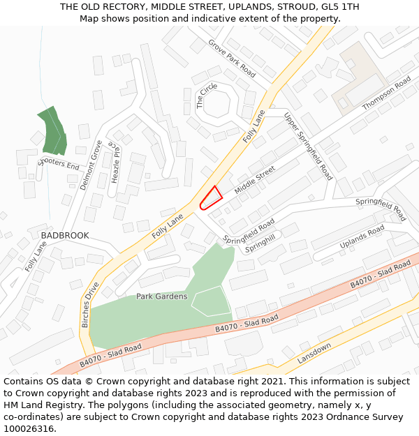 THE OLD RECTORY, MIDDLE STREET, UPLANDS, STROUD, GL5 1TH: Location map and indicative extent of plot
