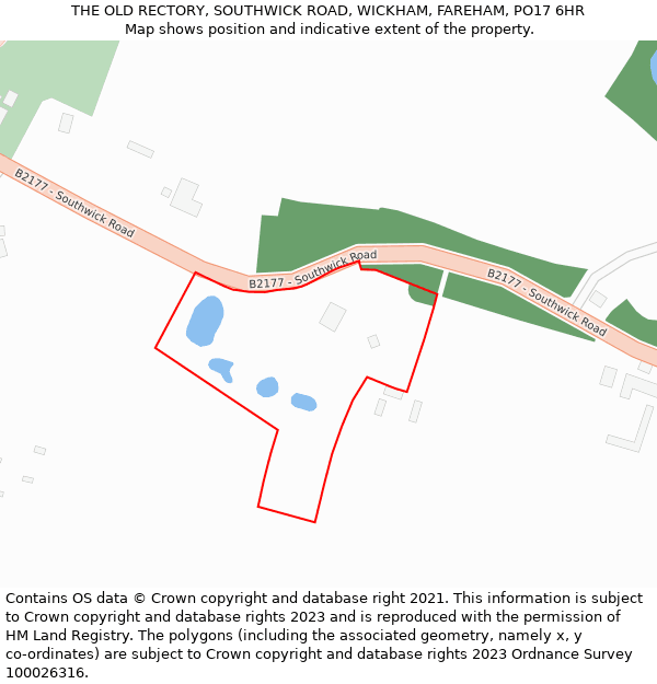 THE OLD RECTORY, SOUTHWICK ROAD, WICKHAM, FAREHAM, PO17 6HR: Location map and indicative extent of plot