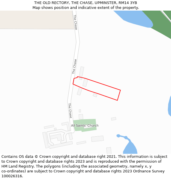 THE OLD RECTORY, THE CHASE, UPMINSTER, RM14 3YB: Location map and indicative extent of plot