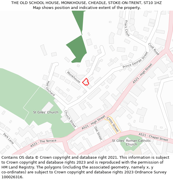 THE OLD SCHOOL HOUSE, MONKHOUSE, CHEADLE, STOKE-ON-TRENT, ST10 1HZ: Location map and indicative extent of plot