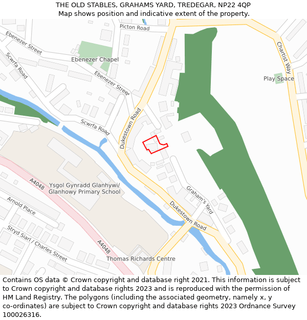 THE OLD STABLES, GRAHAMS YARD, TREDEGAR, NP22 4QP: Location map and indicative extent of plot