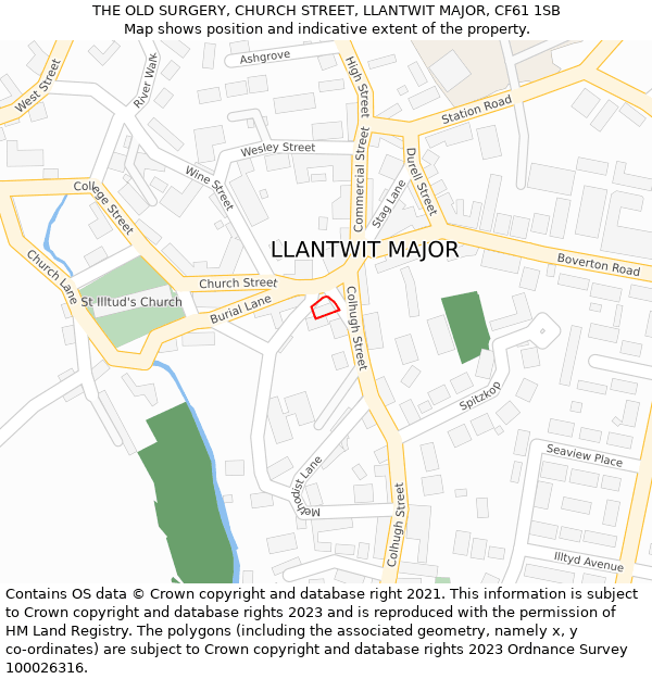 THE OLD SURGERY, CHURCH STREET, LLANTWIT MAJOR, CF61 1SB: Location map and indicative extent of plot