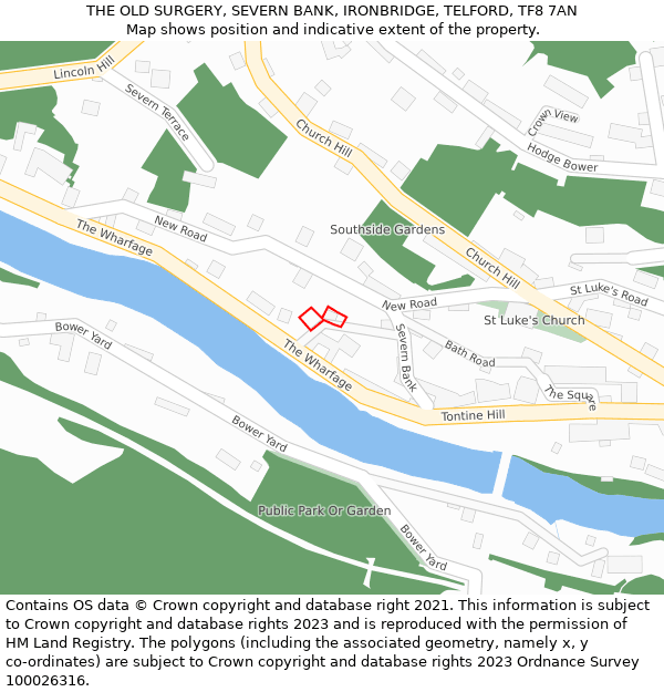 THE OLD SURGERY, SEVERN BANK, IRONBRIDGE, TELFORD, TF8 7AN: Location map and indicative extent of plot