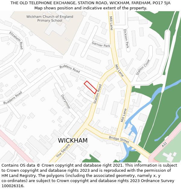 THE OLD TELEPHONE EXCHANGE, STATION ROAD, WICKHAM, FAREHAM, PO17 5JA: Location map and indicative extent of plot