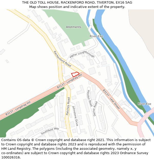 THE OLD TOLL HOUSE, RACKENFORD ROAD, TIVERTON, EX16 5AG: Location map and indicative extent of plot