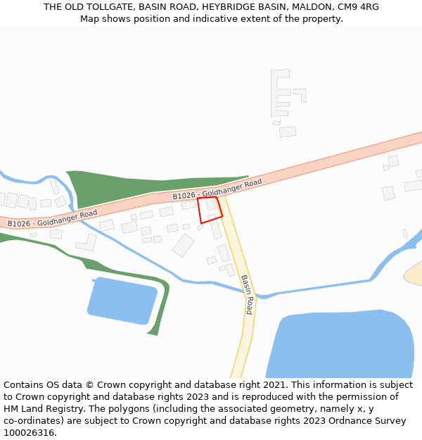 THE OLD TOLLGATE, BASIN ROAD, HEYBRIDGE BASIN, MALDON, CM9 4RG: Location map and indicative extent of plot