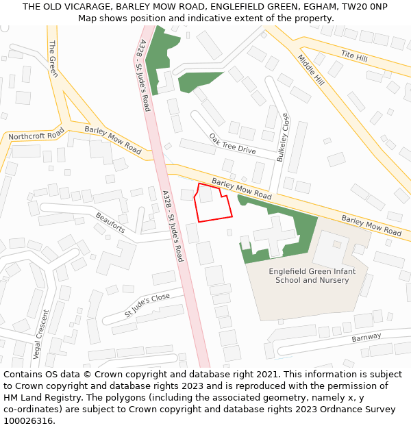 THE OLD VICARAGE, BARLEY MOW ROAD, ENGLEFIELD GREEN, EGHAM, TW20 0NP: Location map and indicative extent of plot