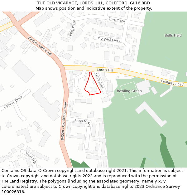 THE OLD VICARAGE, LORDS HILL, COLEFORD, GL16 8BD: Location map and indicative extent of plot