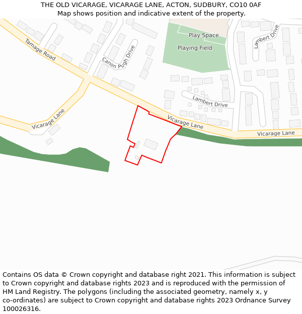 THE OLD VICARAGE, VICARAGE LANE, ACTON, SUDBURY, CO10 0AF: Location map and indicative extent of plot