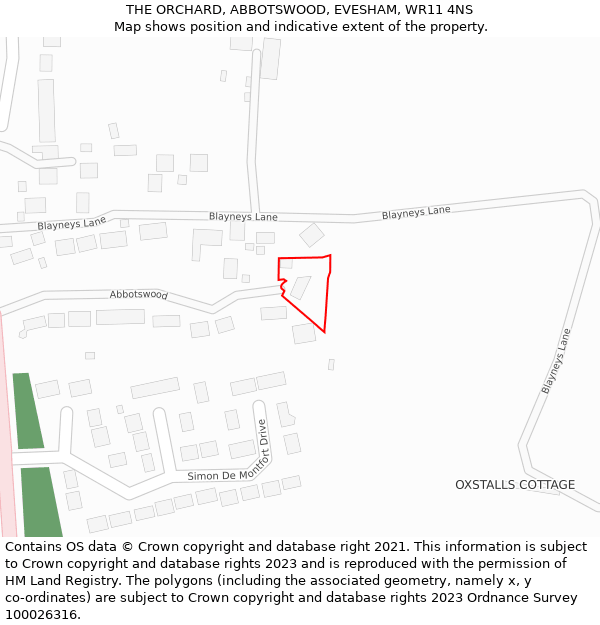 THE ORCHARD, ABBOTSWOOD, EVESHAM, WR11 4NS: Location map and indicative extent of plot