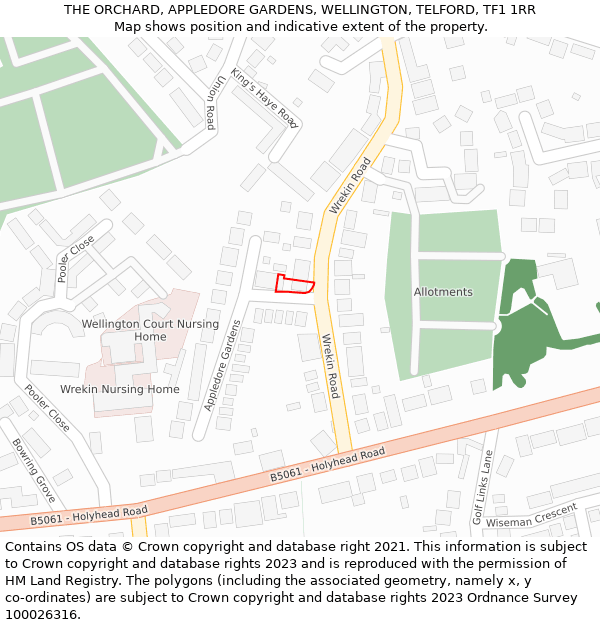 THE ORCHARD, APPLEDORE GARDENS, WELLINGTON, TELFORD, TF1 1RR: Location map and indicative extent of plot