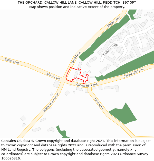 THE ORCHARD, CALLOW HILL LANE, CALLOW HILL, REDDITCH, B97 5PT: Location map and indicative extent of plot