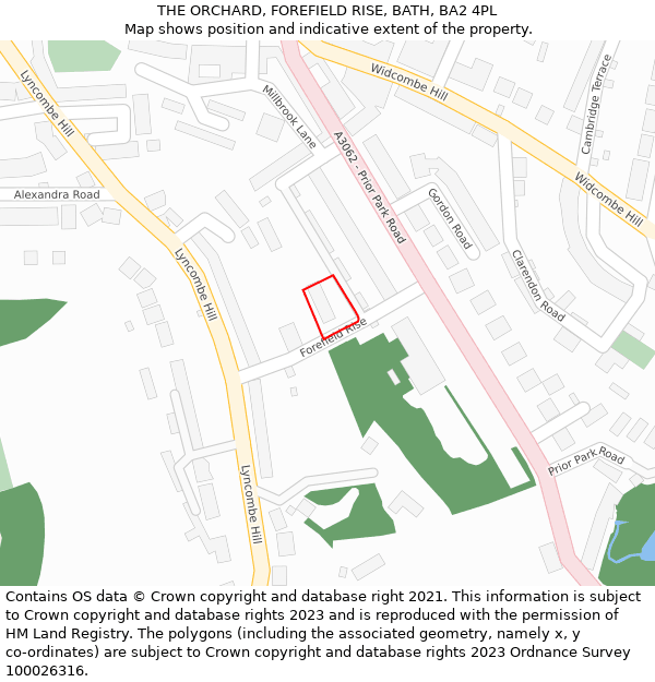 THE ORCHARD, FOREFIELD RISE, BATH, BA2 4PL: Location map and indicative extent of plot