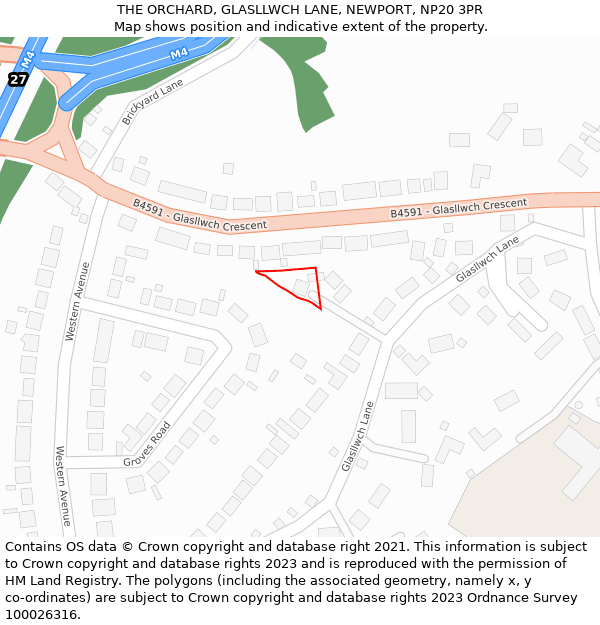 THE ORCHARD, GLASLLWCH LANE, NEWPORT, NP20 3PR: Location map and indicative extent of plot