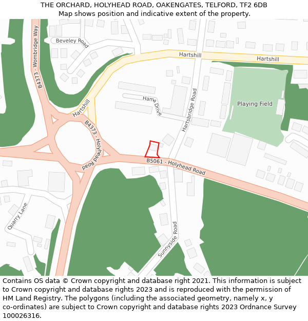 THE ORCHARD, HOLYHEAD ROAD, OAKENGATES, TELFORD, TF2 6DB: Location map and indicative extent of plot