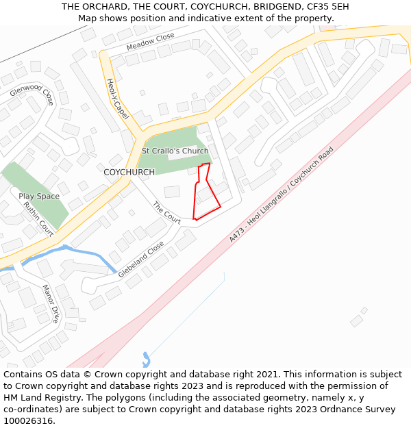 THE ORCHARD, THE COURT, COYCHURCH, BRIDGEND, CF35 5EH: Location map and indicative extent of plot