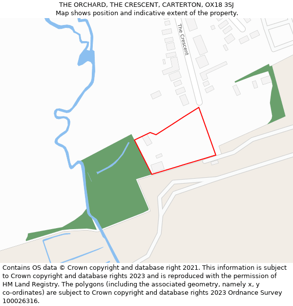 THE ORCHARD, THE CRESCENT, CARTERTON, OX18 3SJ: Location map and indicative extent of plot