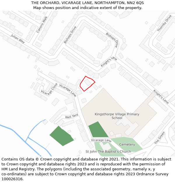 THE ORCHARD, VICARAGE LANE, NORTHAMPTON, NN2 6QS: Location map and indicative extent of plot