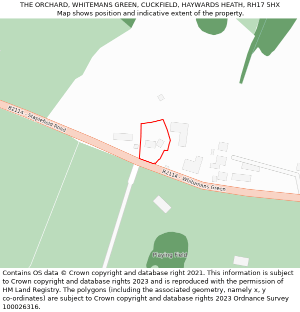 THE ORCHARD, WHITEMANS GREEN, CUCKFIELD, HAYWARDS HEATH, RH17 5HX: Location map and indicative extent of plot