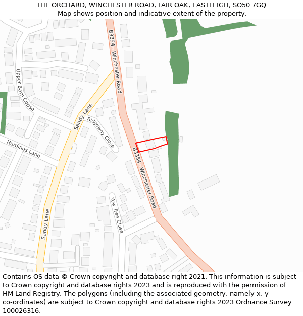 THE ORCHARD, WINCHESTER ROAD, FAIR OAK, EASTLEIGH, SO50 7GQ: Location map and indicative extent of plot