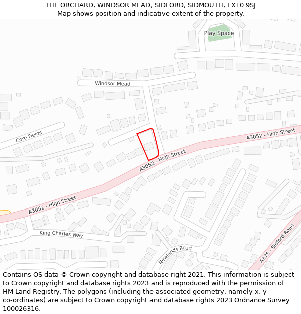 THE ORCHARD, WINDSOR MEAD, SIDFORD, SIDMOUTH, EX10 9SJ: Location map and indicative extent of plot