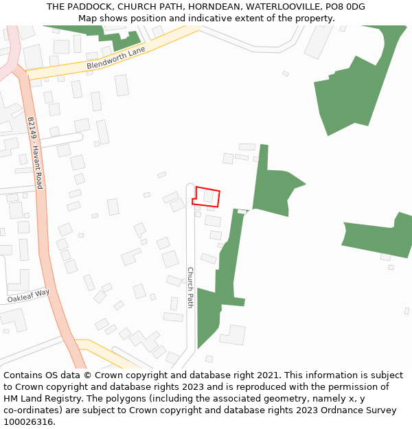 THE PADDOCK, CHURCH PATH, HORNDEAN, WATERLOOVILLE, PO8 0DG: Location map and indicative extent of plot