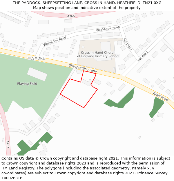 THE PADDOCK, SHEEPSETTING LANE, CROSS IN HAND, HEATHFIELD, TN21 0XG: Location map and indicative extent of plot