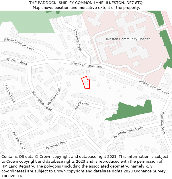 THE PADDOCK, SHIPLEY COMMON LANE, ILKESTON, DE7 8TQ: Location map and indicative extent of plot