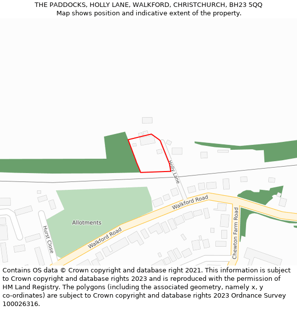 THE PADDOCKS, HOLLY LANE, WALKFORD, CHRISTCHURCH, BH23 5QQ: Location map and indicative extent of plot