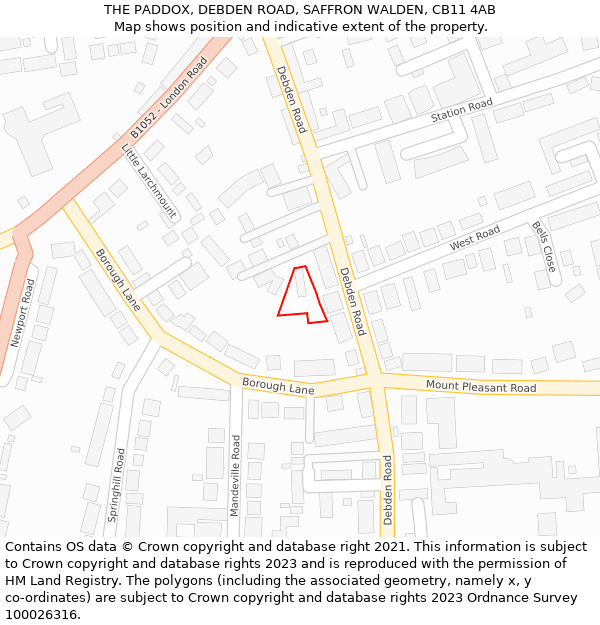 THE PADDOX, DEBDEN ROAD, SAFFRON WALDEN, CB11 4AB: Location map and indicative extent of plot